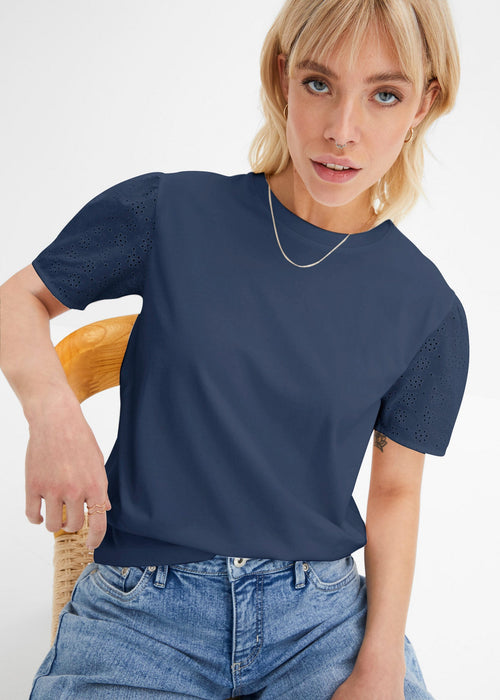 Majica s okruglim izrezom i rupičastim vezom